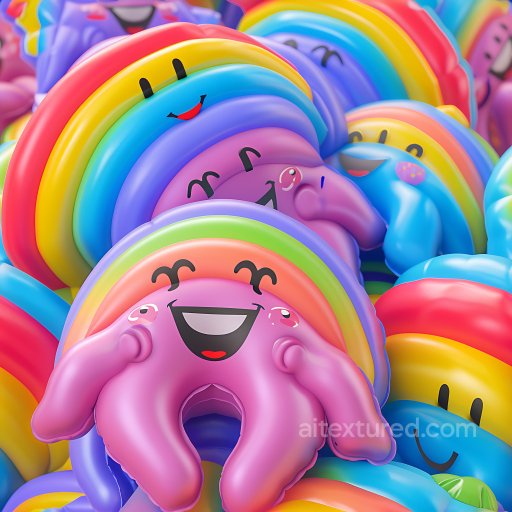 Inflated PBR Texture Featuring Colorful Rainbow Smiley Plush Shapes seamless Inflated PBR texture