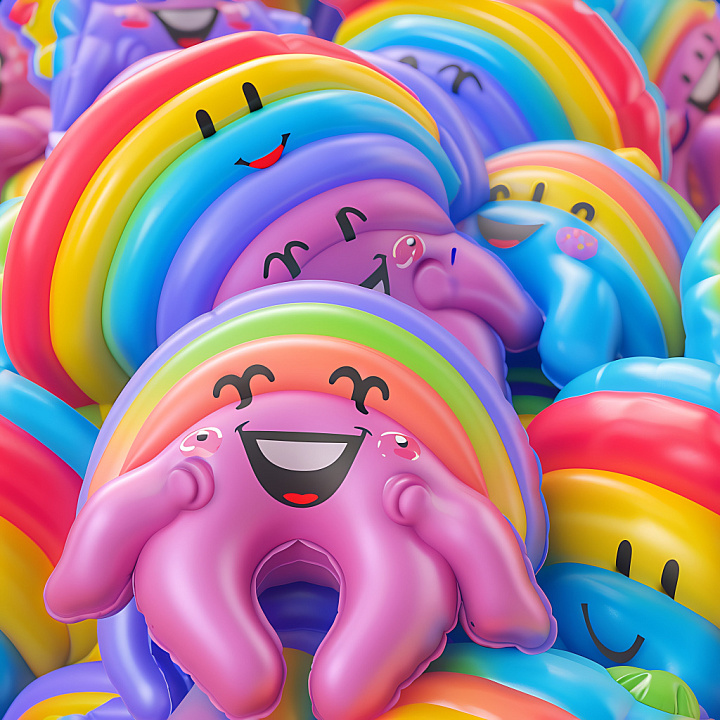 Inflated Plush with Colorful Rainbow Faces seamless PBR texture preview