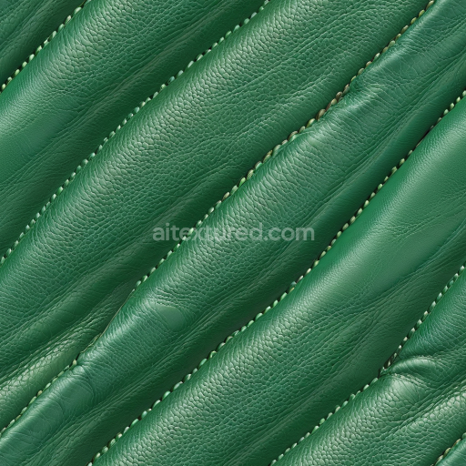 Seamless 3D Pebbled Green Leather PBR Texture with Detailed Stitching and Folded Panels