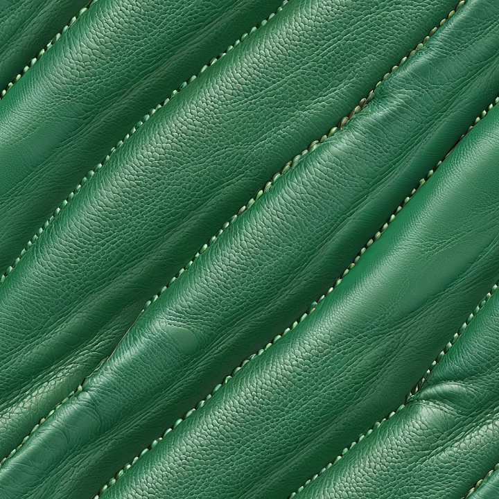 Pebbled Green Leather with Detailed Stitching and Folded Panels seamless PBR texture preview