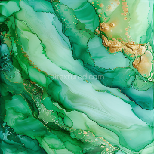 Seamless 3D Alcohol Ink PBR Texture with Flowing Green Hues and Gold Veining
