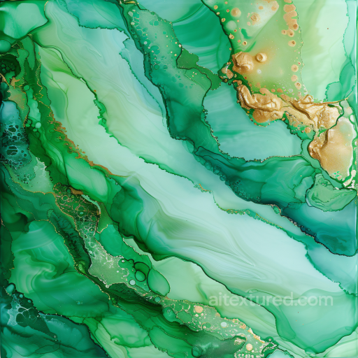 Alcohol Ink PBR Texture with Flowing Green Hues and Gold Veining seamless Alcohol ink PBR texture