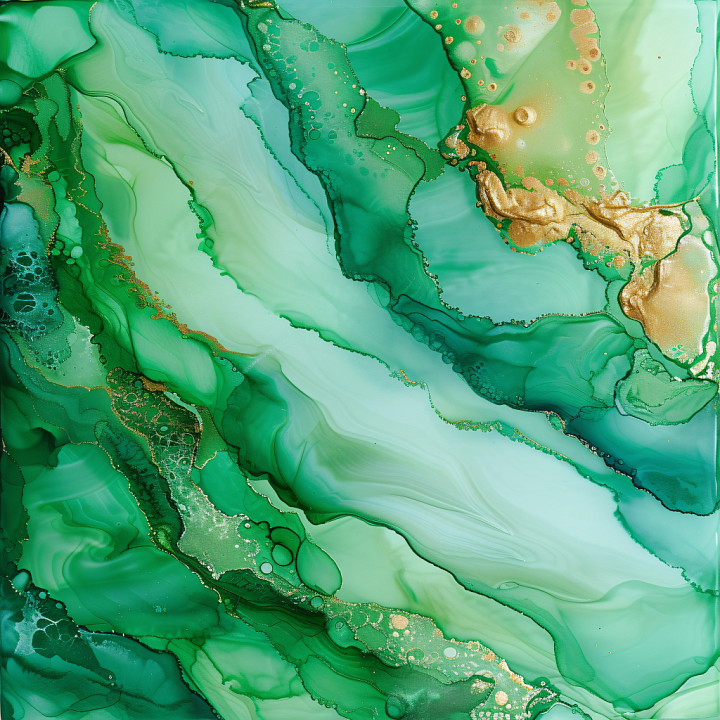 Alcohol Ink with Flowing Green Hues and Gold Veining seamless PBR texture preview