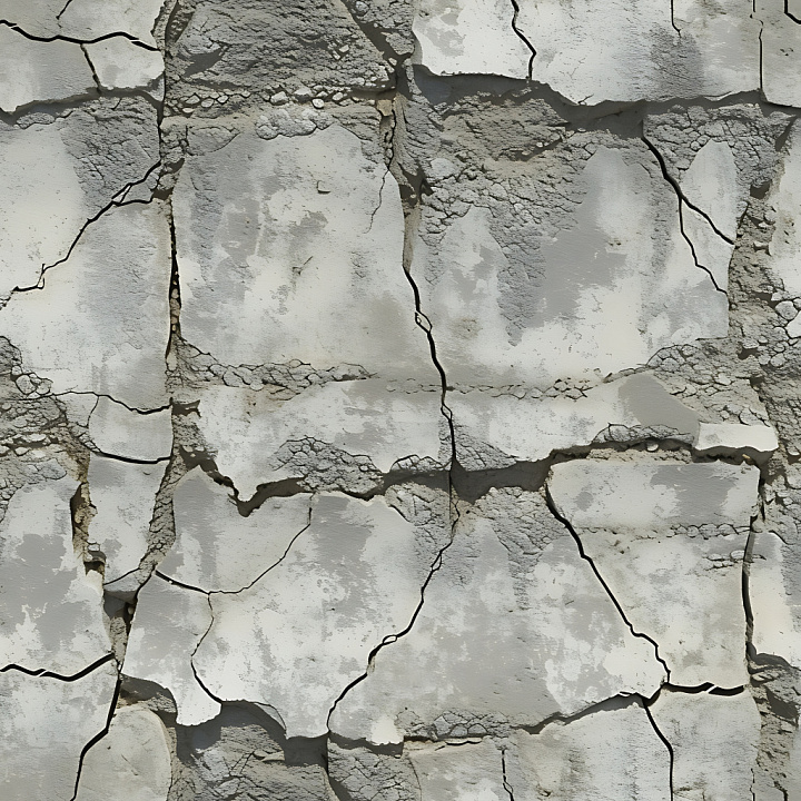 Cracked Plaster Wall with Peeling and Fractured Surfaces seamless PBR texture preview