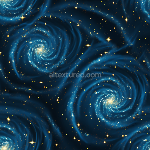 Seamless 3D Space PBR Texture Featuring Spiral Galaxy Clouds and Glowing Stars