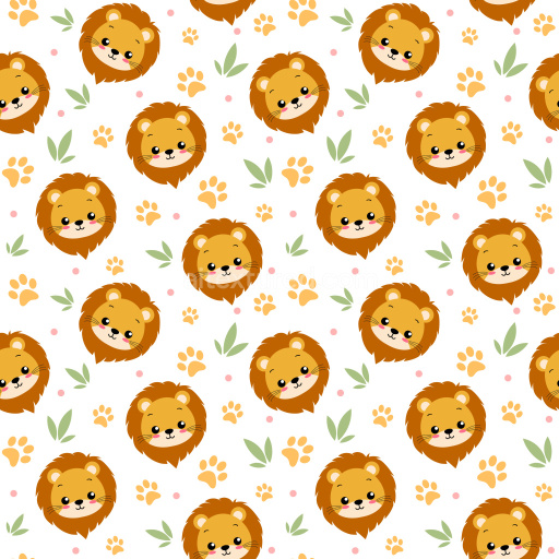 Pattern Bundle - Seamless 3D Pattern PBR Texture with Cute Cartoon Lion Faces and Leaf Motifs texture preview