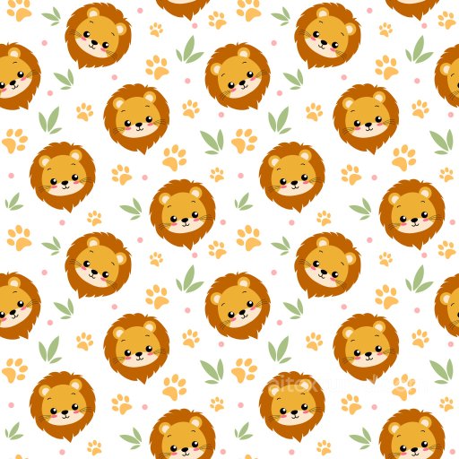 Pattern PBR Texture with Cute Cartoon Lion Faces and Leaf Motifs seamless Pattern Bundle PBR texture
