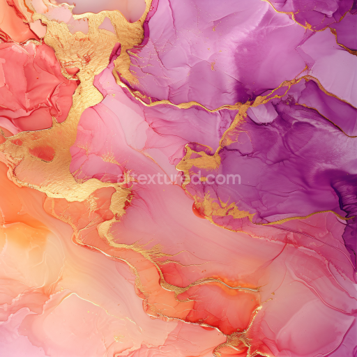 Seamless 3D Alcohol Ink PBR Texture with Pink, Purple, and Gold Veins Flow