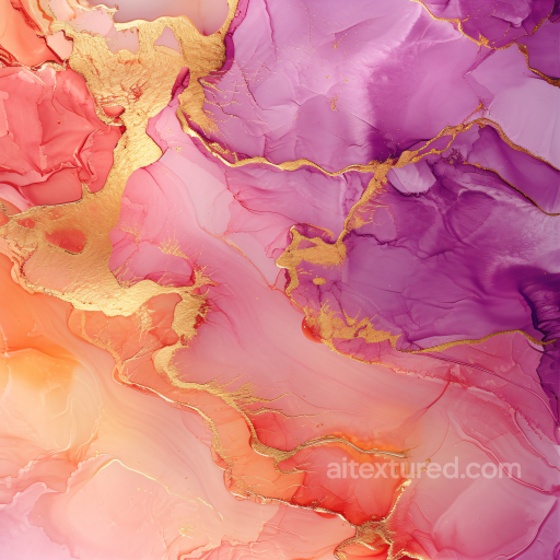 Alcohol Ink PBR Texture with Pink, Purple, and Gold Veins Flow seamless Alcohol ink PBR texture