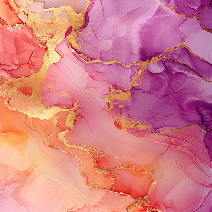 Alcohol Ink with Pink, Purple, and Gold Veins Flow seamless PBR texture preview