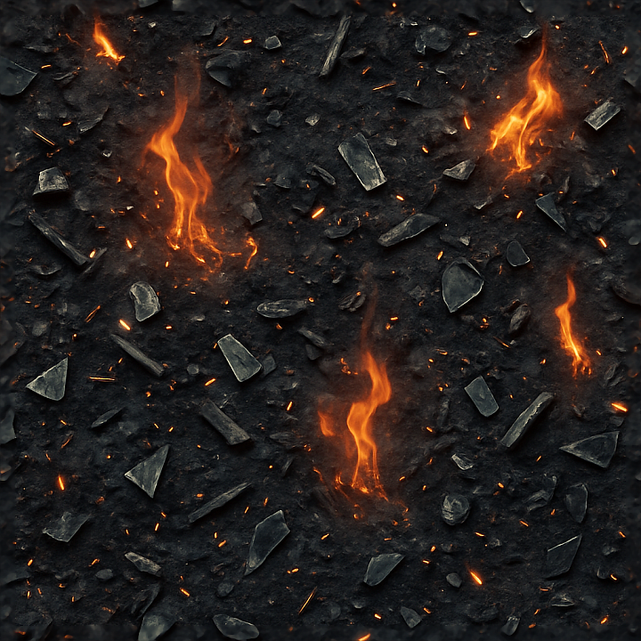 Of Smoldering Debris With Shattered Glass And Metal Fragments seamless PBR texture preview