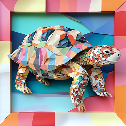 Seamless 3D PBR Texture of Colorful Origami-Style Desert Tortoise Shell