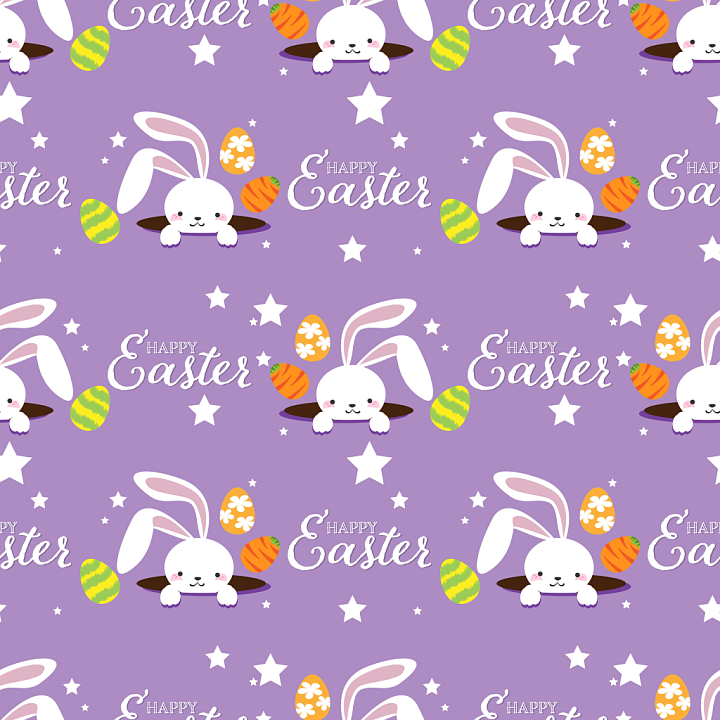 Easter Bunny Digital Paper with Colorful Eggs and Stars seamless PBR texture preview