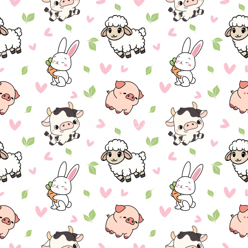 Pattern Bundle - Seamless 3D Pattern PBR Texture Featuring Cute Cartoon Farm Animals and Hearts texture preview