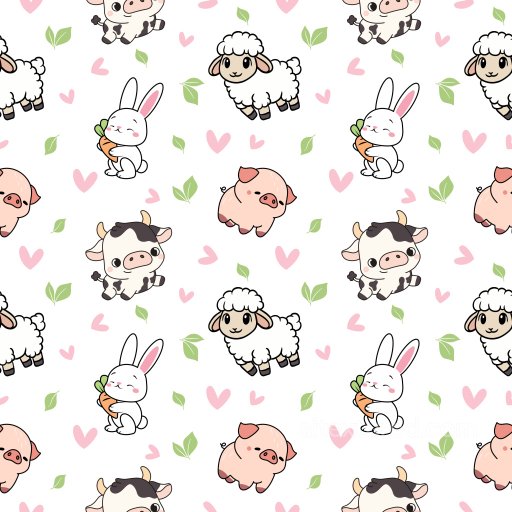 Pattern PBR Texture Featuring Cute Cartoon Farm Animals and Hearts seamless Pattern Bundle PBR texture