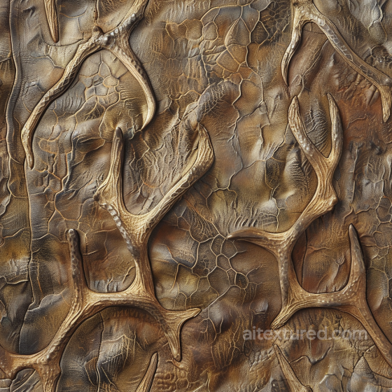 Of Antique Cracked Brown Leather With Embossed Antler Pattern Leather texture preview