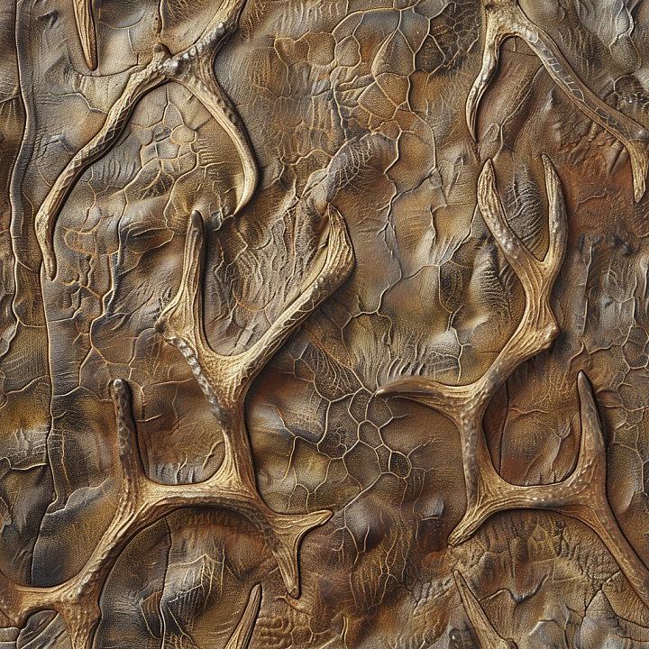Of Antique Cracked Brown Leather With Embossed Antler Pattern seamless PBR texture preview