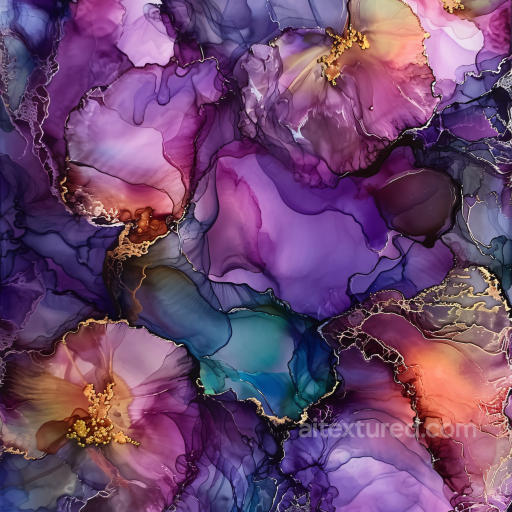 Alcohol Ink PBR Texture Featuring Rich Purple Hues and Delicate Gold Veining texture preview