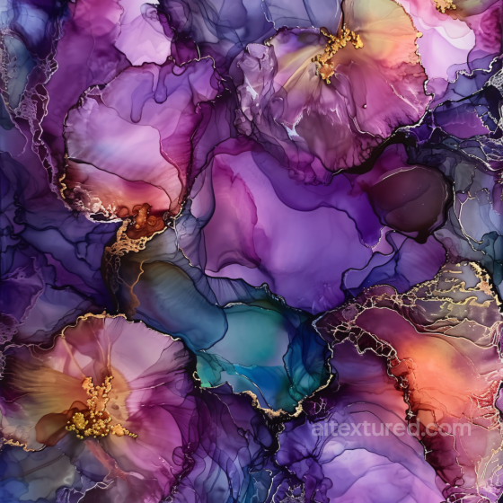 Alcohol Ink PBR Texture Featuring Rich Purple Hues and Delicate Gold Veining Alcohol ink texture preview