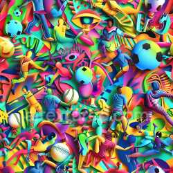 seamless Seamless 3D PBR Texture Featuring Vivid Sports-Themed Graffiti Characters texture 8k free download PBR