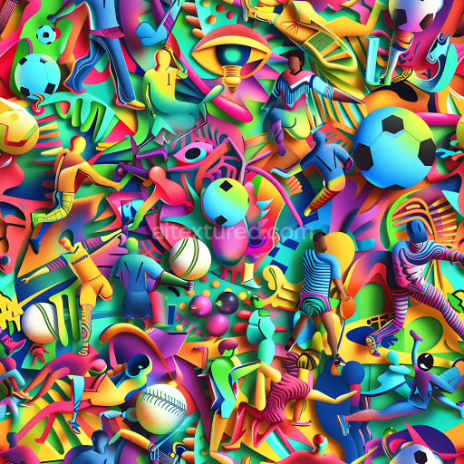 Seamless 3D PBR Texture Featuring Vivid Sports-Themed Graffiti Characters