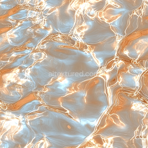 Seamless Stylized Reflective Water Surface 3D PBR Texture with Warm Light Refractions