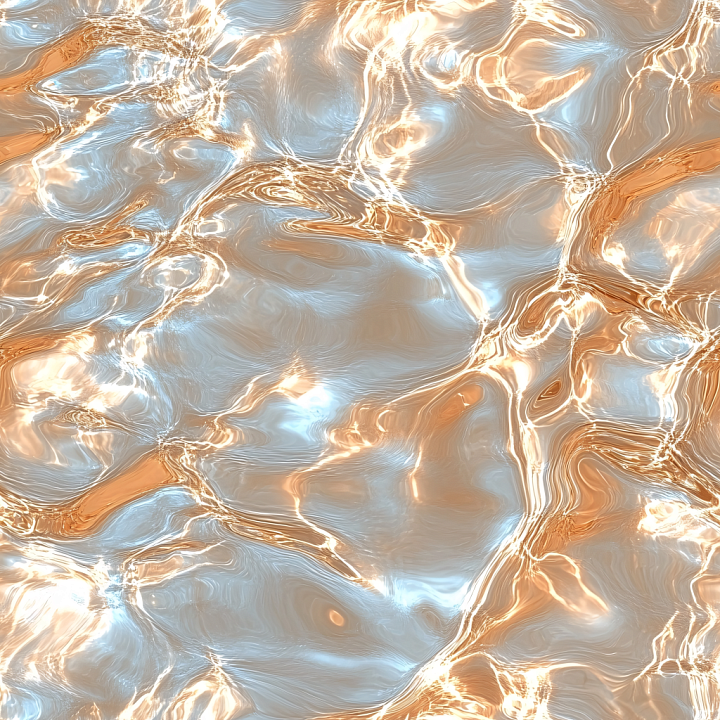 Stylized Reflective Water Surface with Warm Light Refractions seamless PBR texture preview