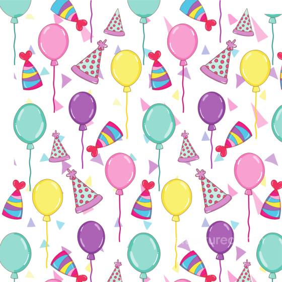Colorful Birthday Balloons and Party Hats Pattern Seamless Texture Birthday texture preview
