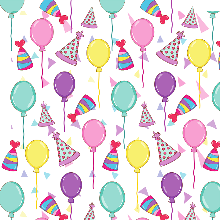 Colorful Birthday Balloons and Party Hats Pattern seamless PBR texture preview