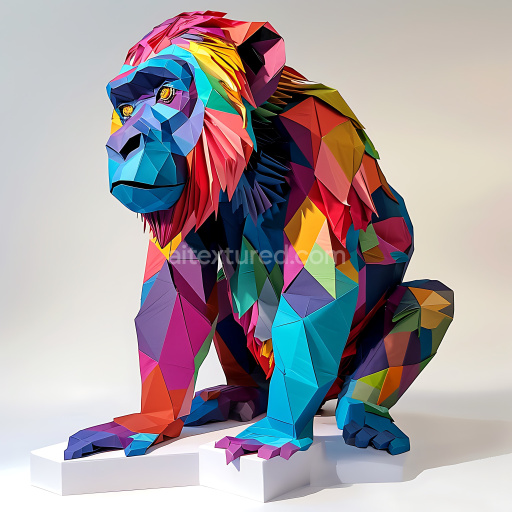 Seamless 3D PBR Texture Featuring Vibrant Origami Baboon Multicolor Pattern
