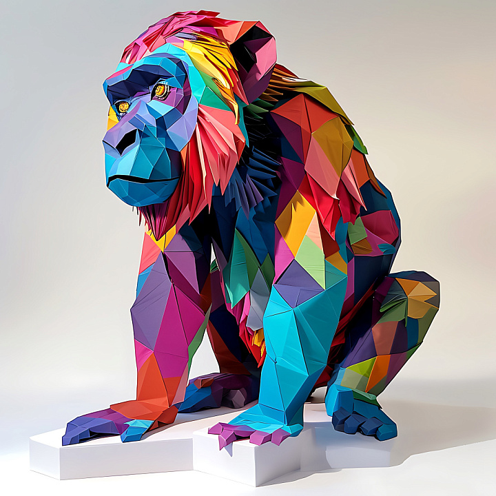 Featuring Vibrant Origami Baboon Multicolor Pattern seamless PBR texture preview