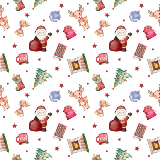 Pattern Bundle - Seamless 3D Pattern PBR Texture Featuring Watercolor Christmas Motifs on White texture preview