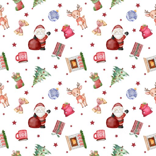 Pattern PBR Texture Featuring Watercolor Christmas Motifs on White seamless Pattern Bundle PBR texture