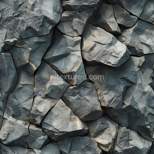 Seamless 3D PBR Texture of Rugged Basalt Rock Wall with Cracks and Weathered Surfaces