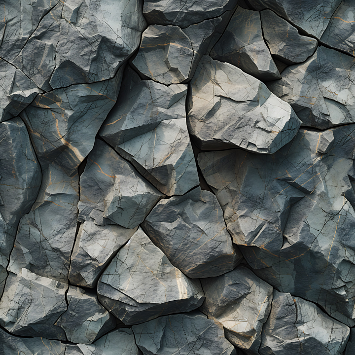 Stone of Rugged Basalt Rock Wall with Cracks and Weathered Surfaces seamless PBR texture preview