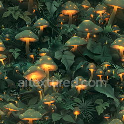 seamless Seamless 3D PBR Camouflage Texture Featuring Glowing Forest Mushrooms and Lush Foliage texture 8k free download PBR