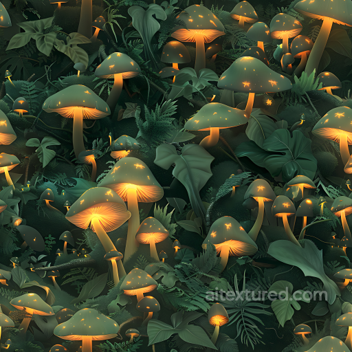 Camouflage Texture Featuring Glowing Forest Mushrooms and Lush Foliage seamless Color Camouflage PBR texture