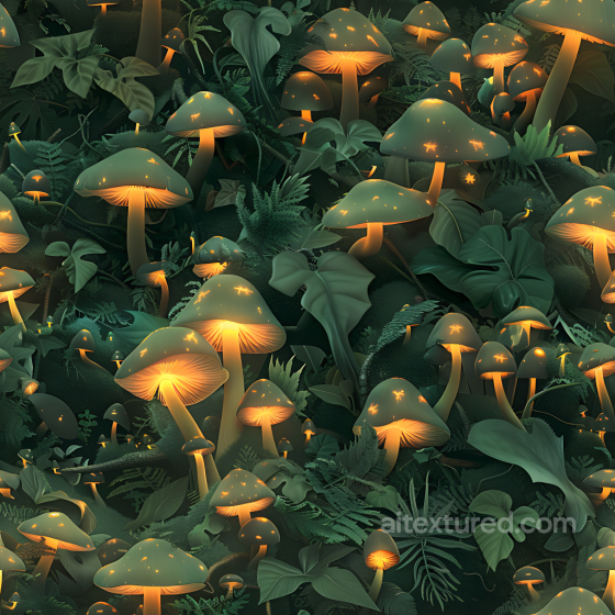 Camouflage Texture Featuring Glowing Forest Mushrooms and Lush Foliage Color Camouflage texture preview