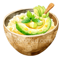 seamless Savory Oatmeal Breakfast Bowl with Fresh Avocado and Herbs Illustration texture 8k free download PBR