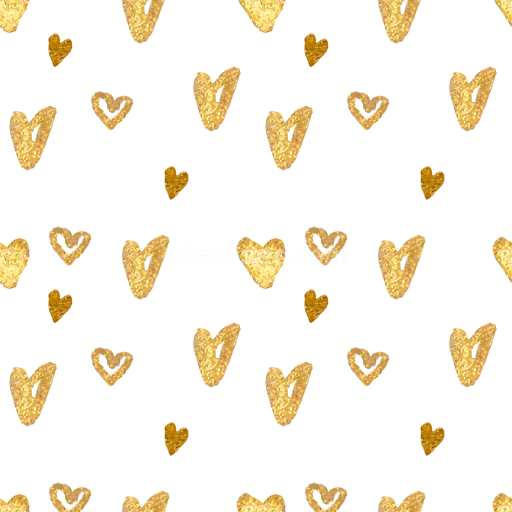 Seamless 3D PBR Texture of Gold Glitter Hearts on White Background