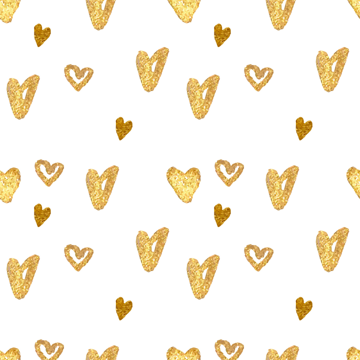 White & Gold of Gold Glitter Hearts on White Background seamless PBR texture preview