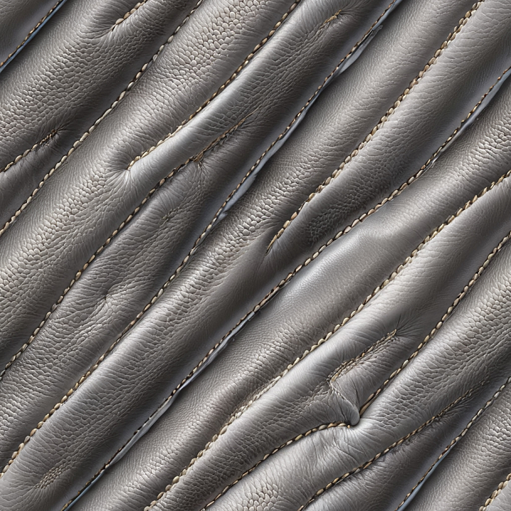 Padded Gray Pebbled Leather with Stitching seamless PBR texture preview