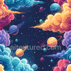 seamless Seamless 3D PBR Space Texture Featuring Cartoon-Style Planets and Vivid Nebula Clouds texture 8k free download PBR