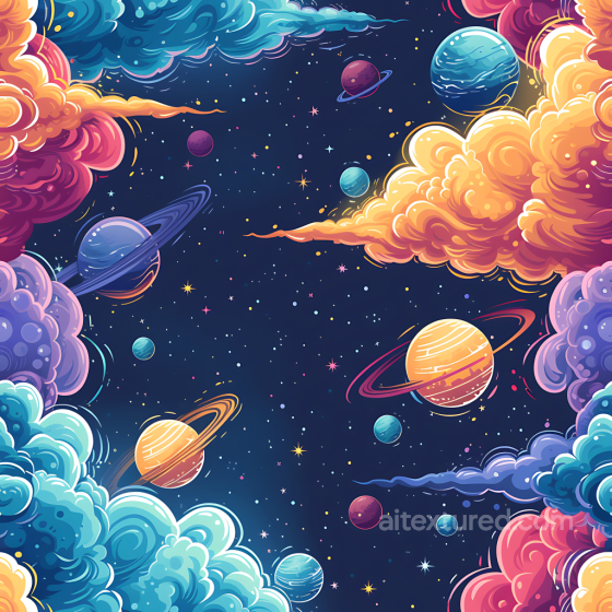 Space Texture Featuring Cartoon-Style Planets and Vivid Nebula Clouds Star, space, planets texture preview