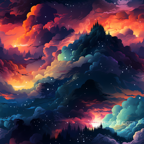 Space PBR Texture Featuring Dramatic Cosmic Nebula Clouds and Starry Silhouettes Star, space, planets texture preview