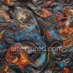 seamless Seamless 3D PBR Texture of Embossed Black Leather with Vibrant Orange and Blue Patina texture 8k free download PBR