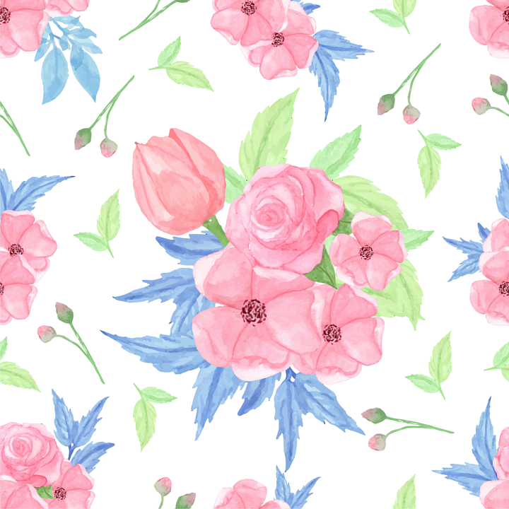 Pink Flower Watercolor Fabric with Soft Floral Design seamless PBR texture preview