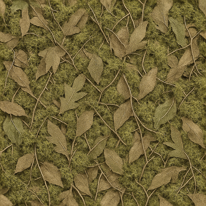 Ghillie Camouflage Fabric With Mossy Twigs And Organic Shapes seamless PBR texture preview