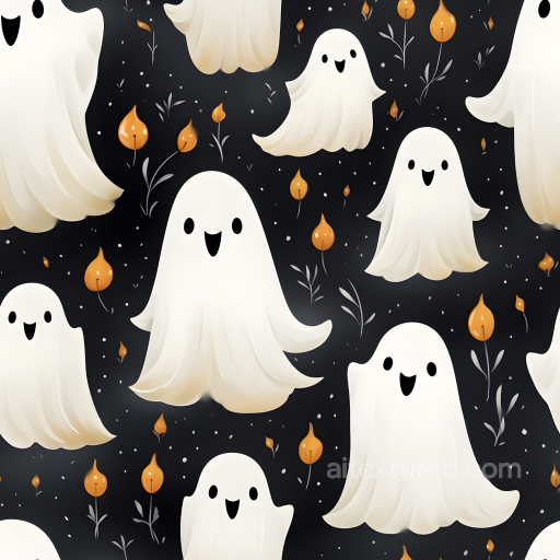 Featuring Whimsical Cartoon Ghosts on Dark Background seamless Watercolor Halloween PBR texture