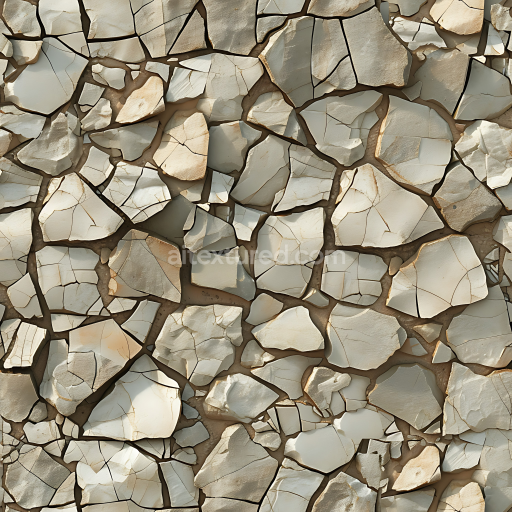 Seamless 3D Cracked Stone Ground PBR Texture with Natural Beige Tones